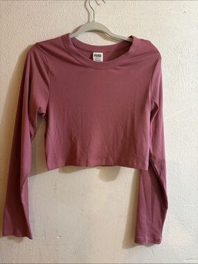 PINK Victoria's Secret Mauve Ribbed Long Sleeve Crop Top
